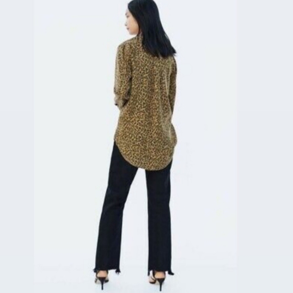 ZARA WOMAN PREMIUM DENIM COLLECTION LEOPARD Cheetah BROWN SHIRT BLOUSE SIZE S - Picture 3 of 13